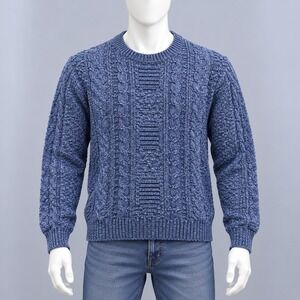 High Sierra Sweater Mens XL Blue Cotton Cable Knit Crewneck Made in USA